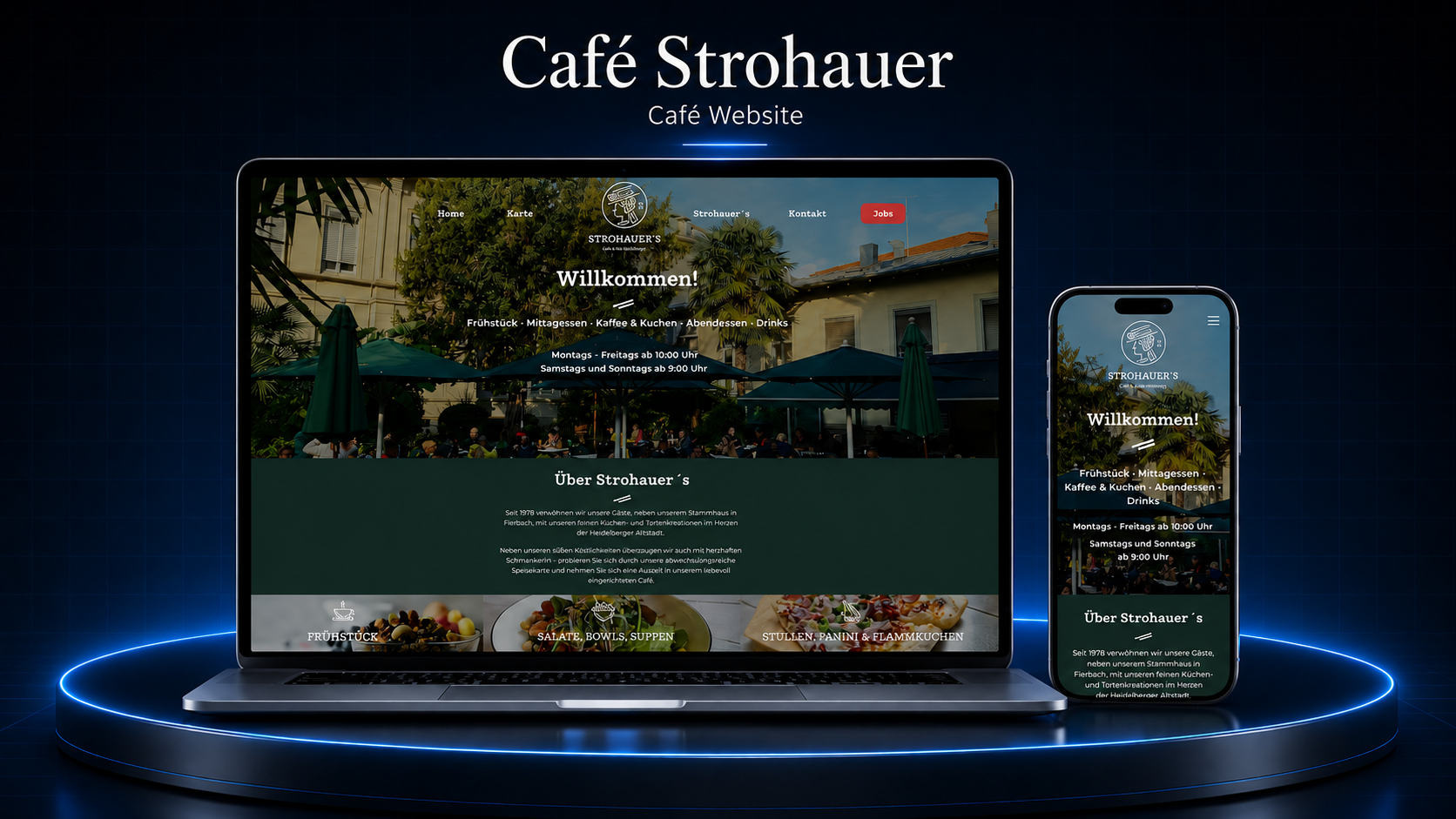 Cafe Strohauer website mockup by Timeline Soft