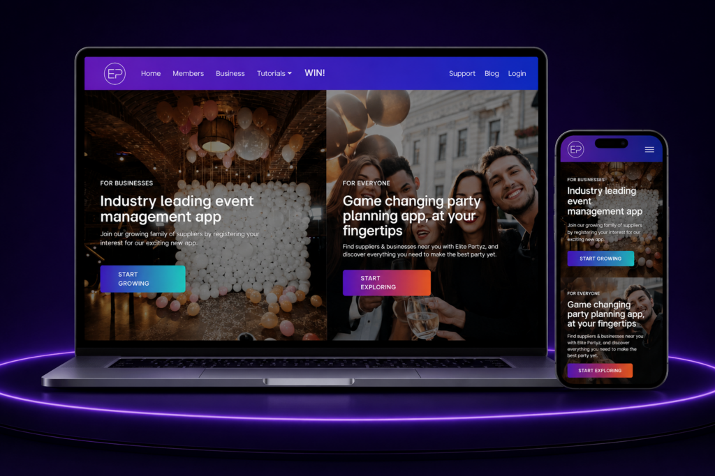 Elite Partyz project mockup by Timeline Soft