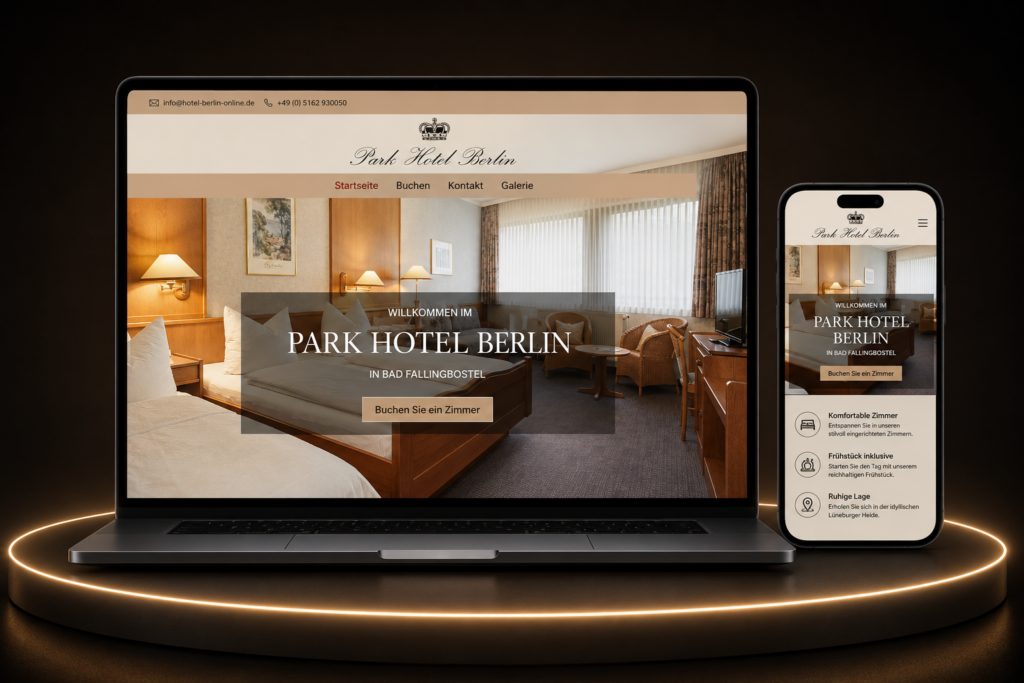 Hotel Berlin Online project mockup by Timeline Soft